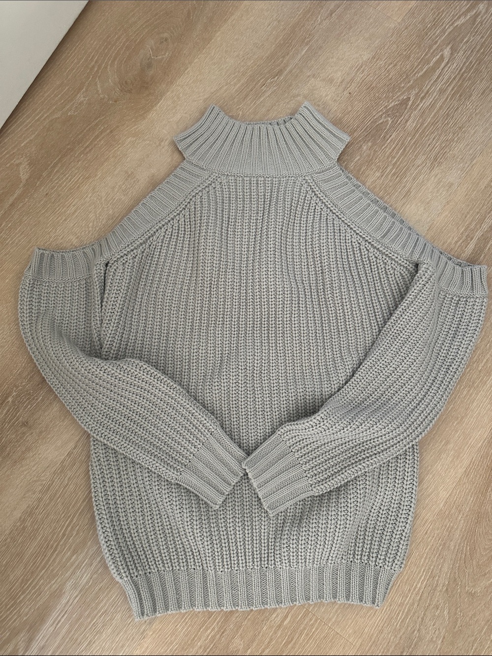 Fashion Nova Light Gray Cold-Shoulder Ribbed Sweater